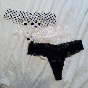 NWT Victoria’s Secret Lace Thong Set - Black, White, Polka Dot